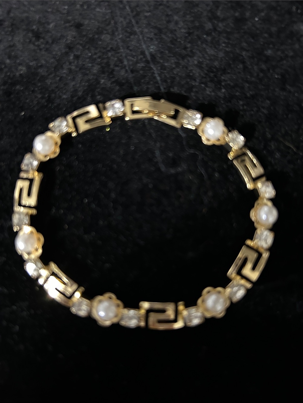 Gold Pearl-Link Bracelet with Crystal Accents